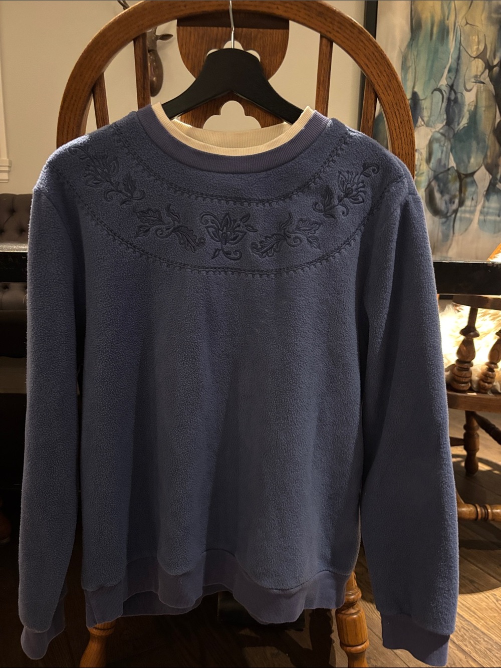 Embroidered Crewneck Sweater in Dusty Blue